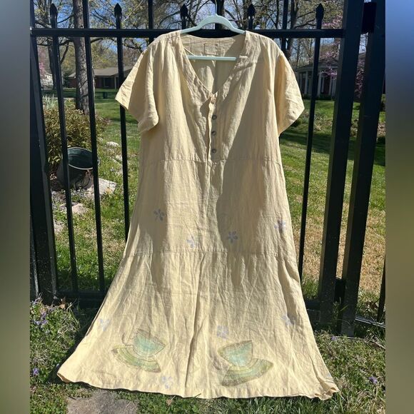Blue Fish Hand Painted Linen Dress - Picture 1 of 14